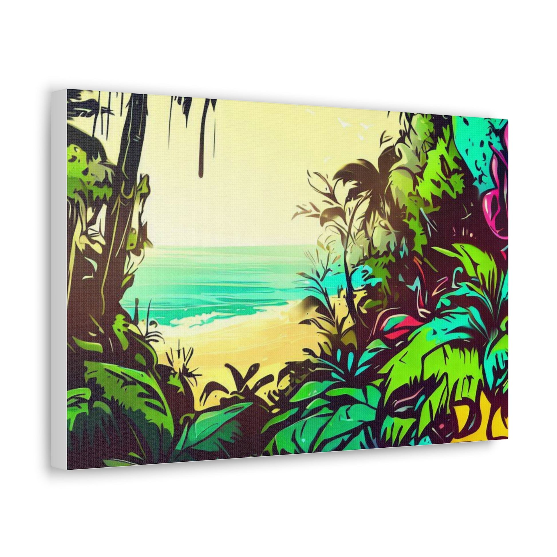 Jungle Beach, Rainforest Ocean, Graffiti-inspired home decor, Modern street art prints, Graffiti wall art, Street art canvas art, Graffiti artist prints - SaviTraviDesigns