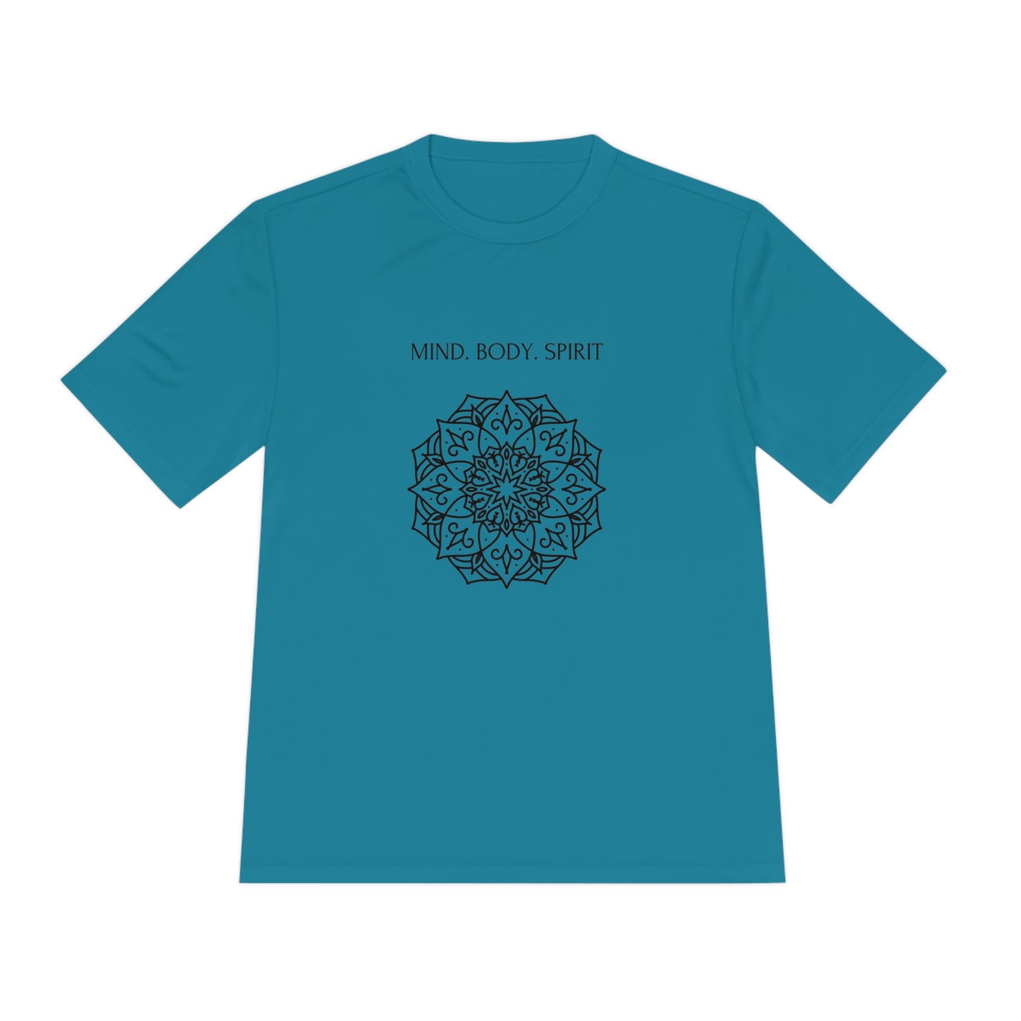 Mind Body Spirit Shirt, Graphic T-shirt, Moisture Wicking Tee Tropic Blue