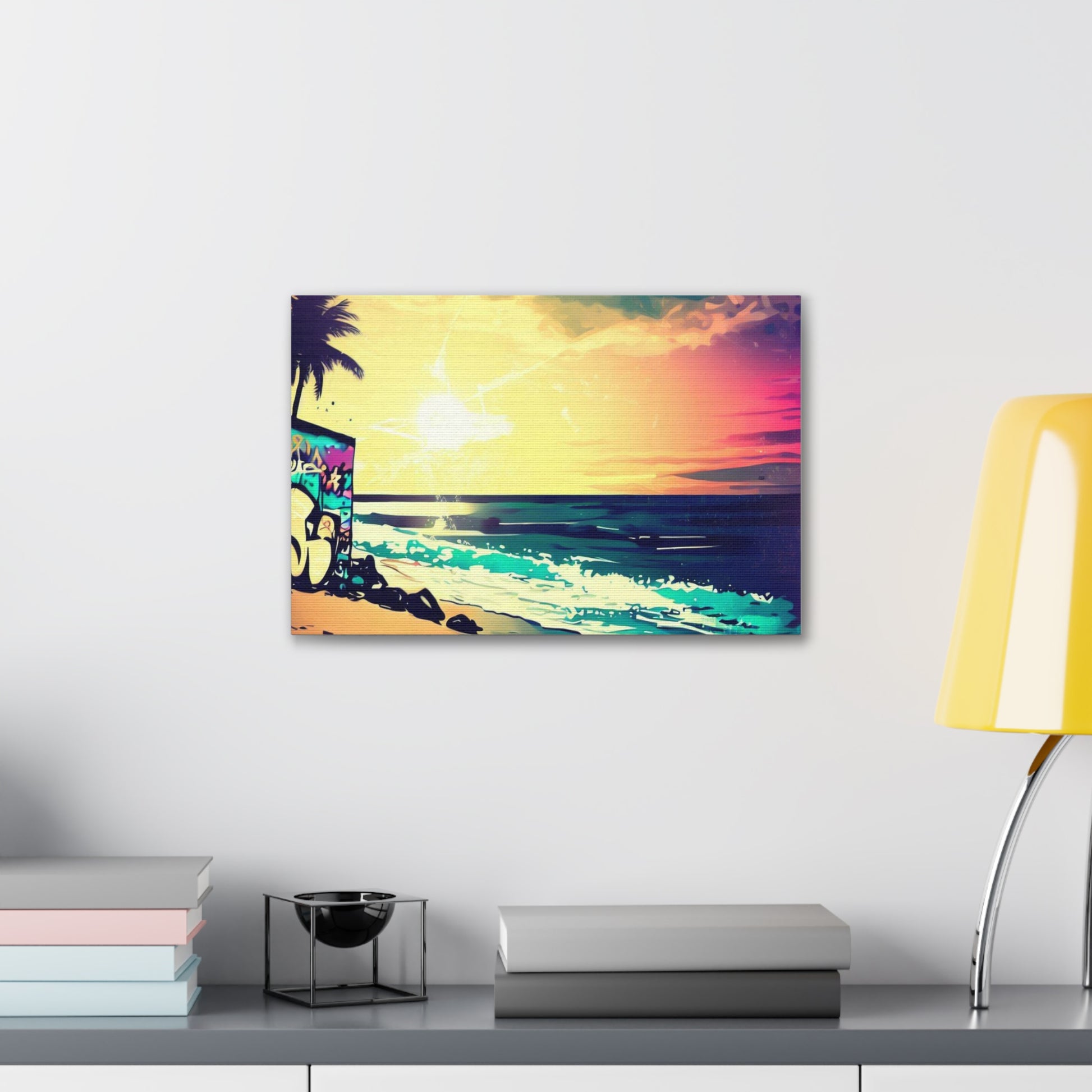 Beach Sunset, Sunset Hut, Graffiti-inspired home decor, Modern street art prints, Graffiti wall art, Street art canvas art, Graffiti artist prints - SaviTraviDesigns