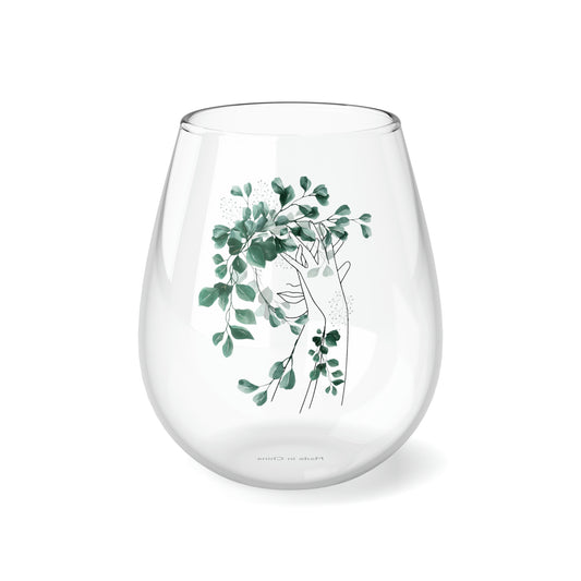 Cute Green Ivy Boho, Boho Wine Glass, Wine Lover stemless, Unique stemless wine glass, Trendy wine glass, Wine glass gift - SaviTraviDesigns