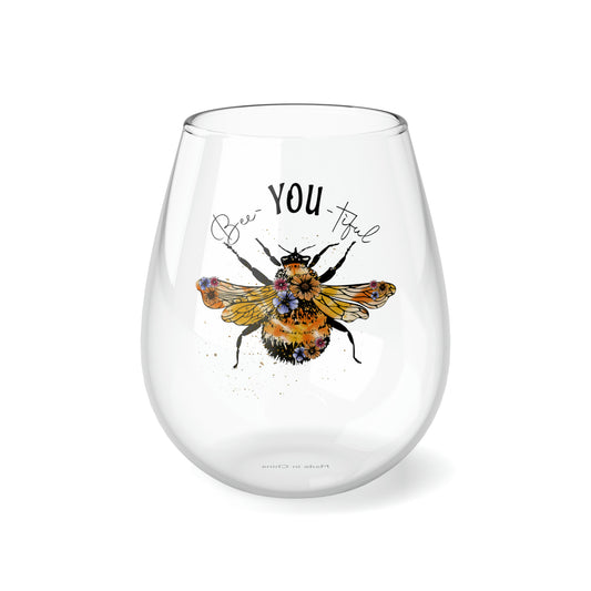 Bee-You-Tiful, Beautfiul Bee Wine Glass, Wine Lover stemless, Unique stemless wine, Trendy wine glass, Wine glass gift, Stemless Wine Glass - SaviTraviDesigns