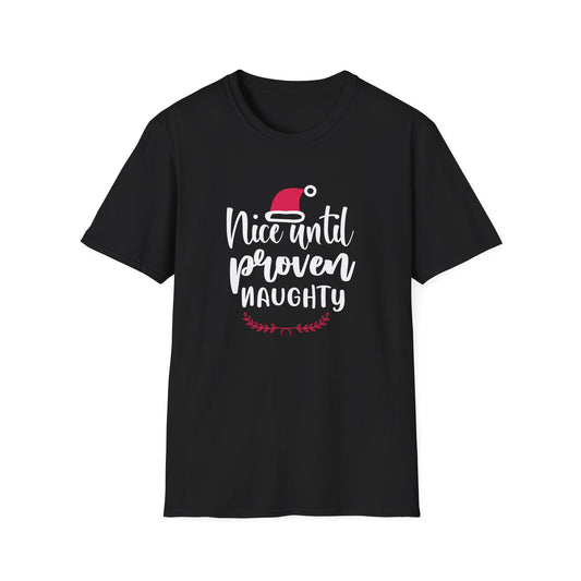 Nice Until Proven Naughty Holiday Graphic T Shirt Black