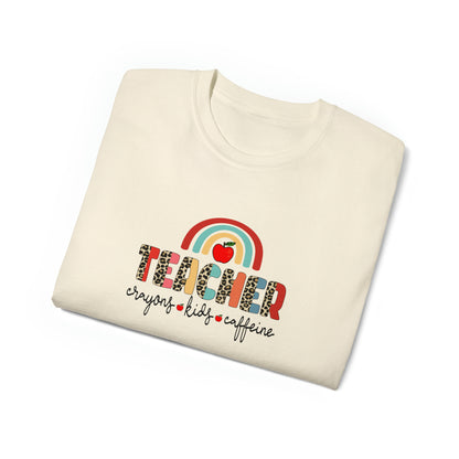 Teacher Crayons, Teacher Kids, Teacher Caffeine, Teacher Graphic Design Shirts, Educator T-Shirt Designs, Classroom Theme Shirts, Inspirational Teacher Tees, Teacher Appreciation Shirts - SaviTraviDesigns