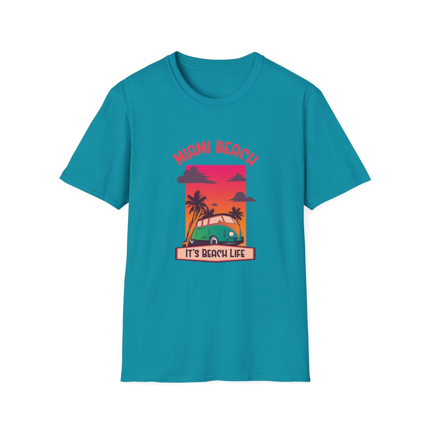 Miami Beach Its A Beach Life Graphic T Shirt Tropical Blue