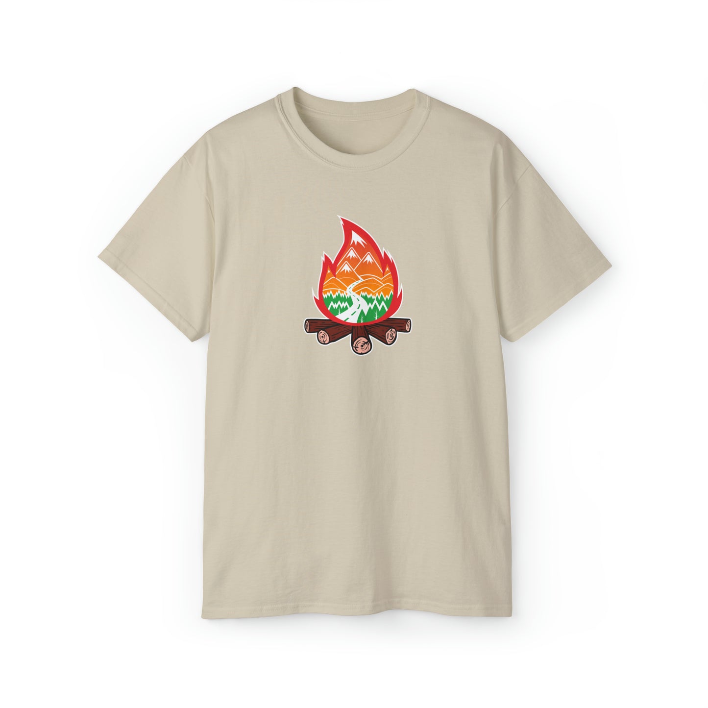 Wanderlust Campfire | Hiking & Camping Tee | Nature-Inspired Outdoor Apparel Sand