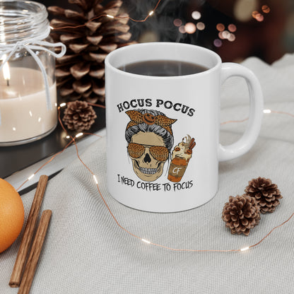 Hocus Pocus, I Need Coffee To Focus, Halloween Mug, Personalized Mug Designs, Creative Coffee Cups, Unique Mug Artwork, Printed Coffee Mugs, Artist-Designed Mugs