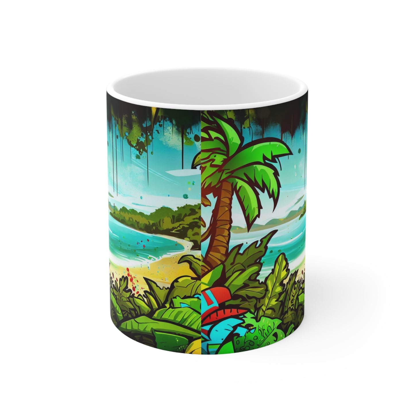 Beach Mug, Graffiti Mug, Personalized Mug Designs, Creative Coffee Cups, Unique Mug Artwork, Printed Coffee Mugs, Artist-Designed Mugs