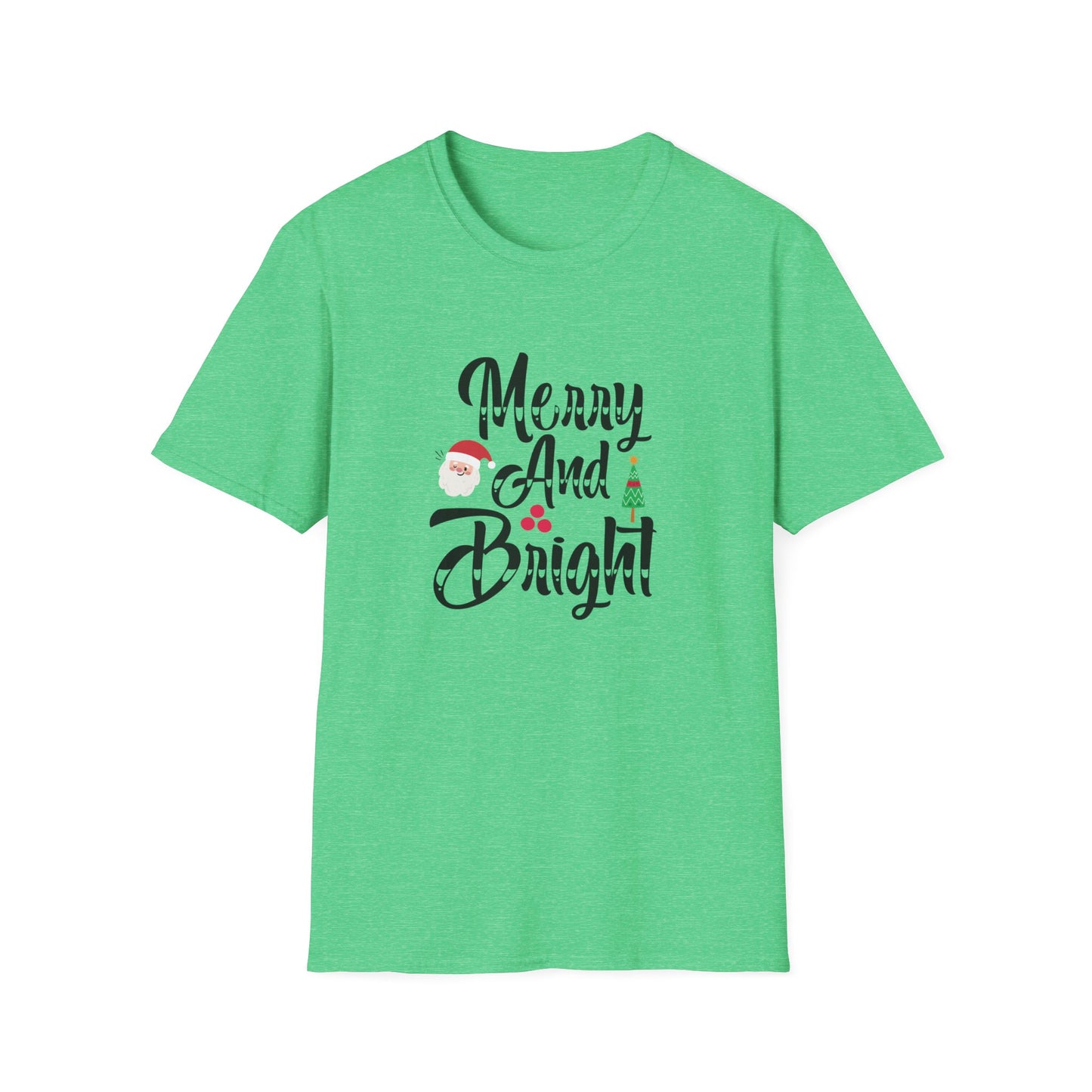 Merry And Bright Christmas Graphic Shirt Heather Irish Green