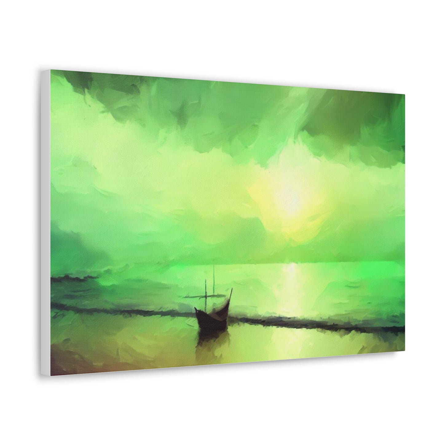 Sailboat Beach, Green Sunset, Beach wall art, sunset art, ocean art, Canvas Gallery Wraps