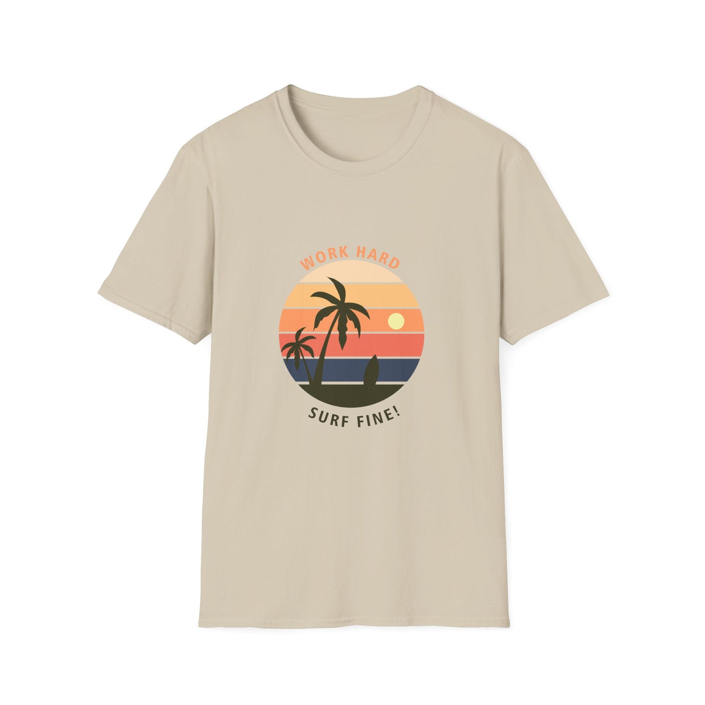 Work Hard Surf Fine Graphic T Shirt Sand