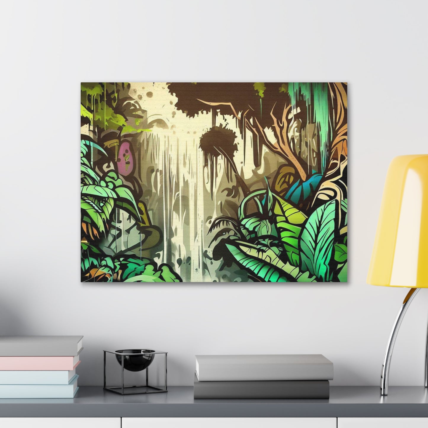 Jungle Waterfall, Rainforest Waterfall, Graffiti-inspired home decor, Modern street art prints, Graffiti wall art, Street art canvas art, Graffiti artist prints