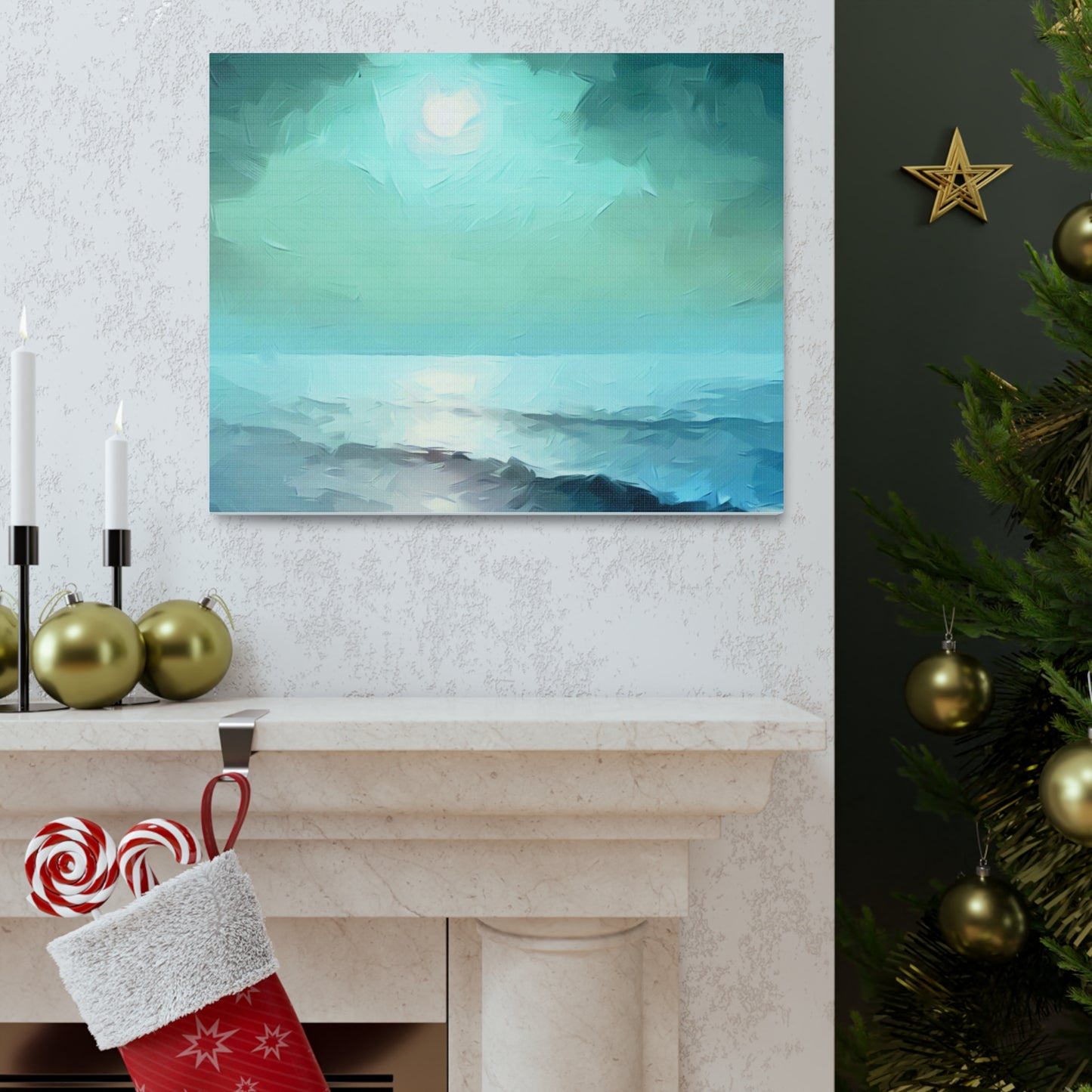 Moon wall art, Ocean wall art, ocean art, Canvas Gallery Wraps