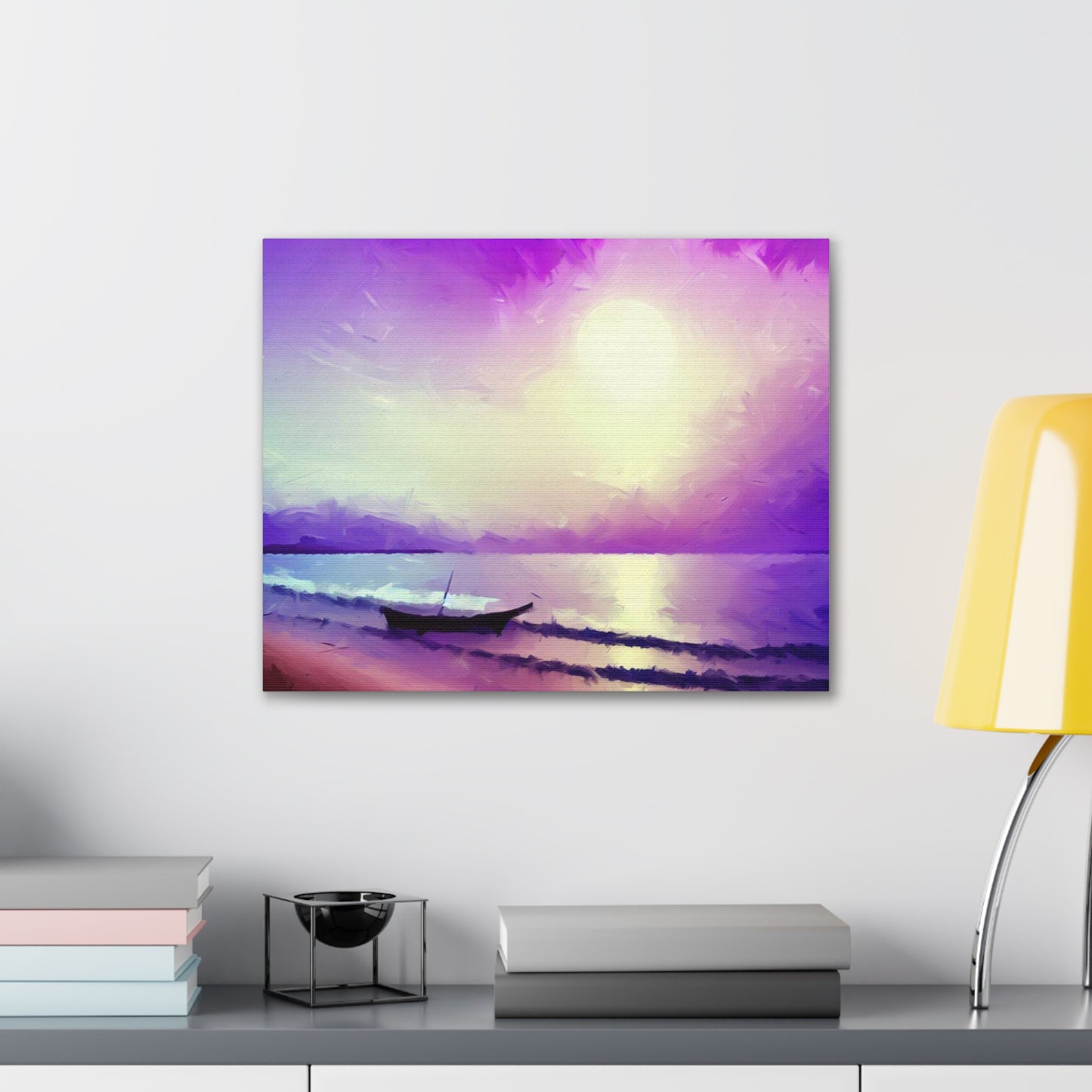 Sailboat Beach, Purple Sunset, Beach wall art, sunset wall art, beach art, Canvas Gallery Wraps