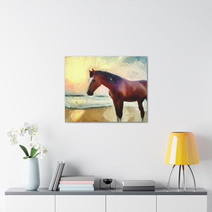 Horse wall art, beach wall art, ocean art, Canvas Gallery Wraps, Horse Beach, Sunset Beach - SaviTraviDesigns