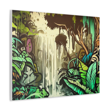 Jungle Waterfall, Rainforest Waterfall, Graffiti-inspired home decor, Modern street art prints, Graffiti wall art, Street art canvas art, Graffiti artist prints 30″ x 24″ Premium Gallery Wraps (1.25″)