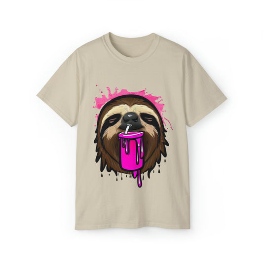 Sloth Tshirt, Graffiti Print T-Shirt, Unisex Ultra Cotton Tee, Urban Style Sloth, Pink Sloth - SaviTraviDesigns