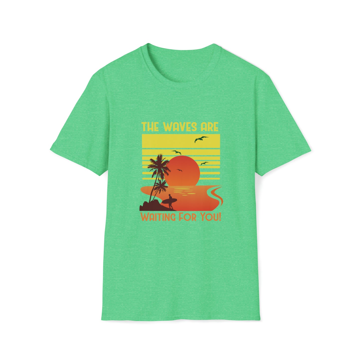 The Waves Are Waiting |Beach Lifestyle Shirts | Summer Vibe Apparel Heather Irish Green