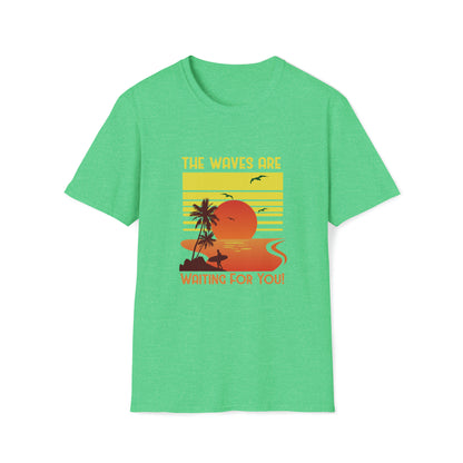 The Waves Are Waiting |Beach Lifestyle Shirts | Summer Vibe Apparel Heather Irish Green