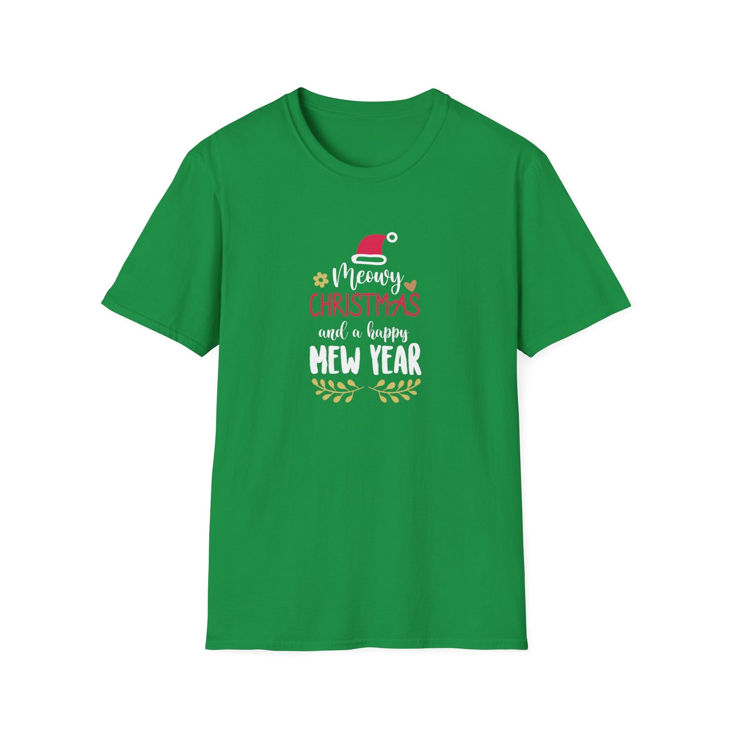 Meowy Christmas and Happy New Year Graphic Shirt Irish Green